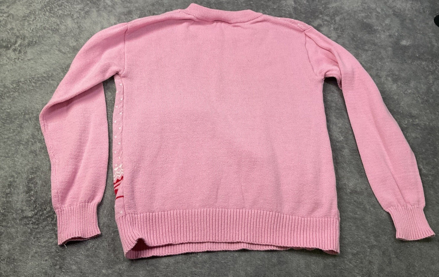 Hello Kitty Sanrio Girls Pink Holiday Christmas Knit Sweater Size M 7/8 Hearts