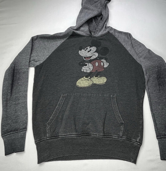 Disney Mickey Mouse Hoodie Sweatshirt Gray Pullover Graphic Adult Small