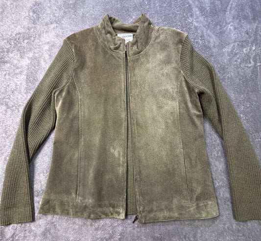 Pendleton Leather Merino Wool Zip Jacket Olive S
