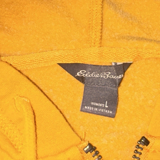Eddie Bauer Cozy Camp Full Zip Hoodie Women’s Lg Mustard Yellow Stretch Fleece