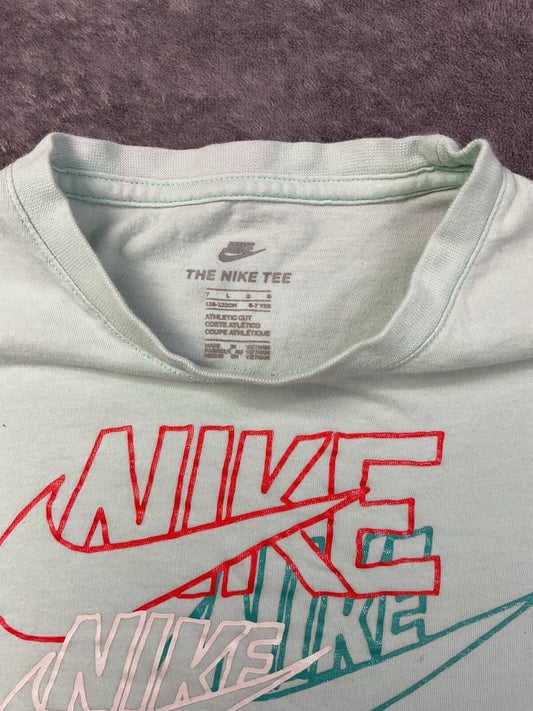 Nike Graphic T-Shirt Size Large 6-7 Mint Green Triple Swoosh Short Sleeve