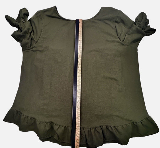 Women's Olive Green Ruffle Sleeve Peplum Blouse Cottagecore Babydoll