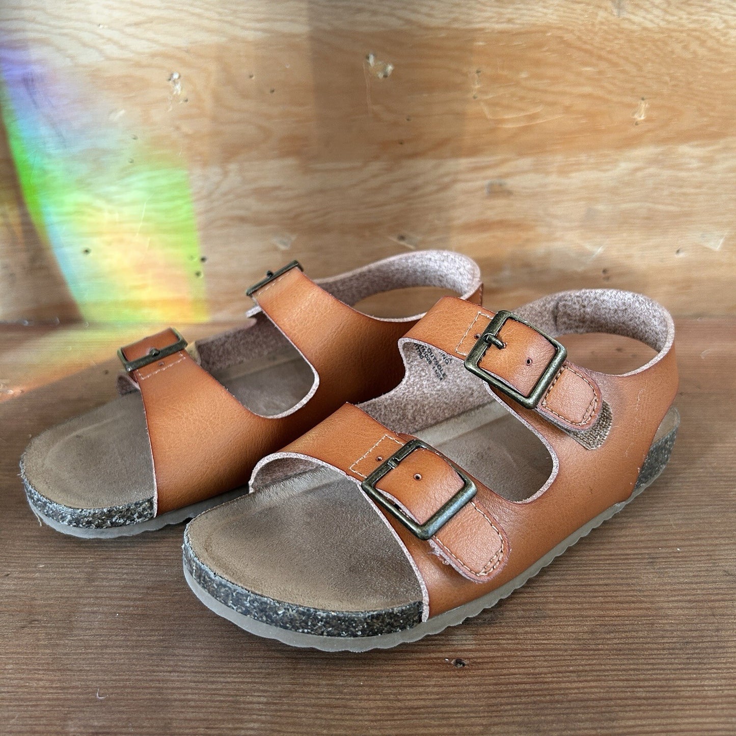 Cat & Jack Kids Cognac Brown Footbed Sandals Size 11 Double Buckle