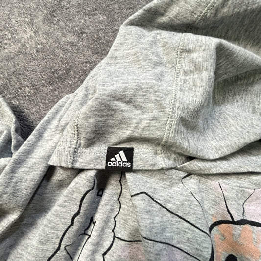Adidas Girls XL 16 Grey Heather Smiley Face Graphic Long Sleeve Hooded Tee