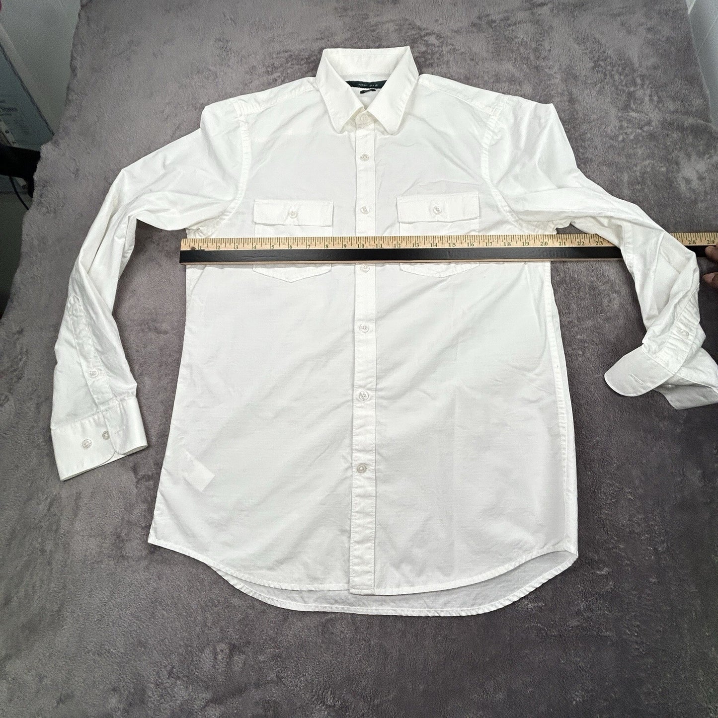 Perry Ellis Men’s White Button Down Shirt M Slim Fit 100% Cotton Roll Tab Sleeve