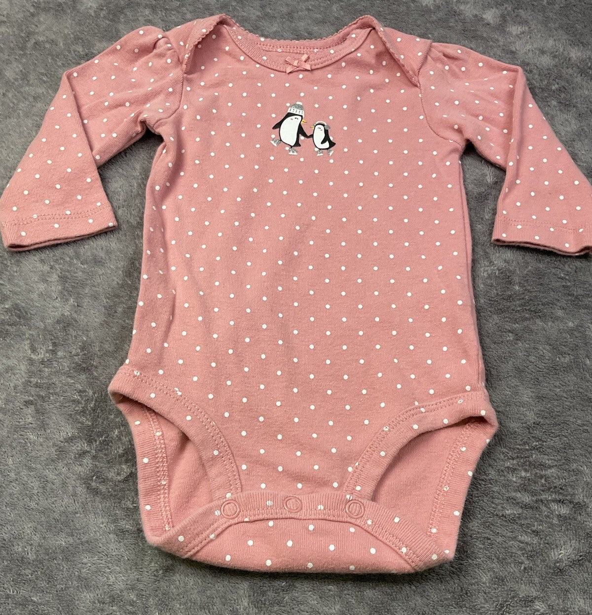 🐧 Carter's Pink Penguin Long Sleeve Bodysuit (3 Months)
