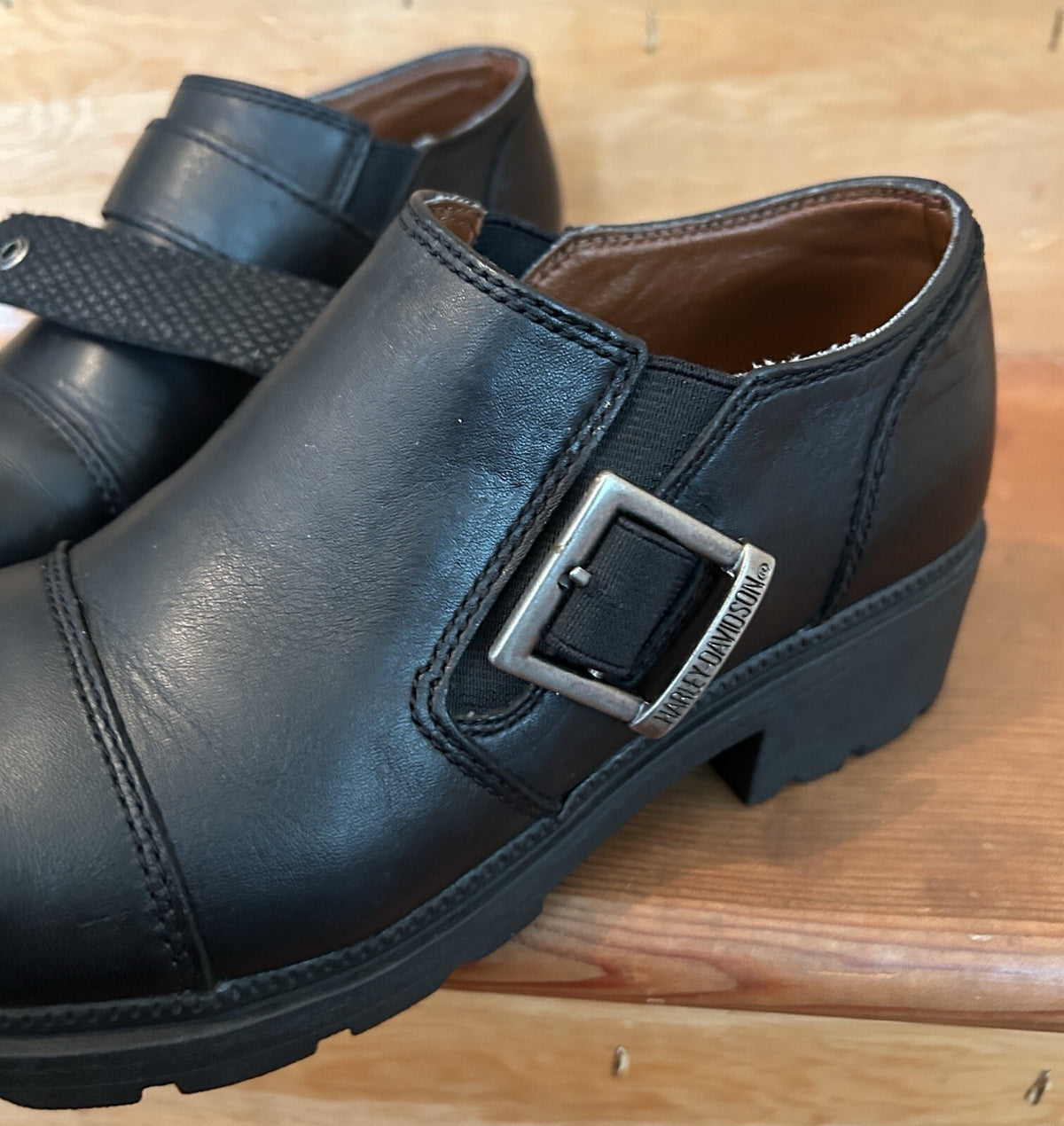 Harley-Davidson Sarah Womens 6.5 Leather Chunky Buckle Shoes