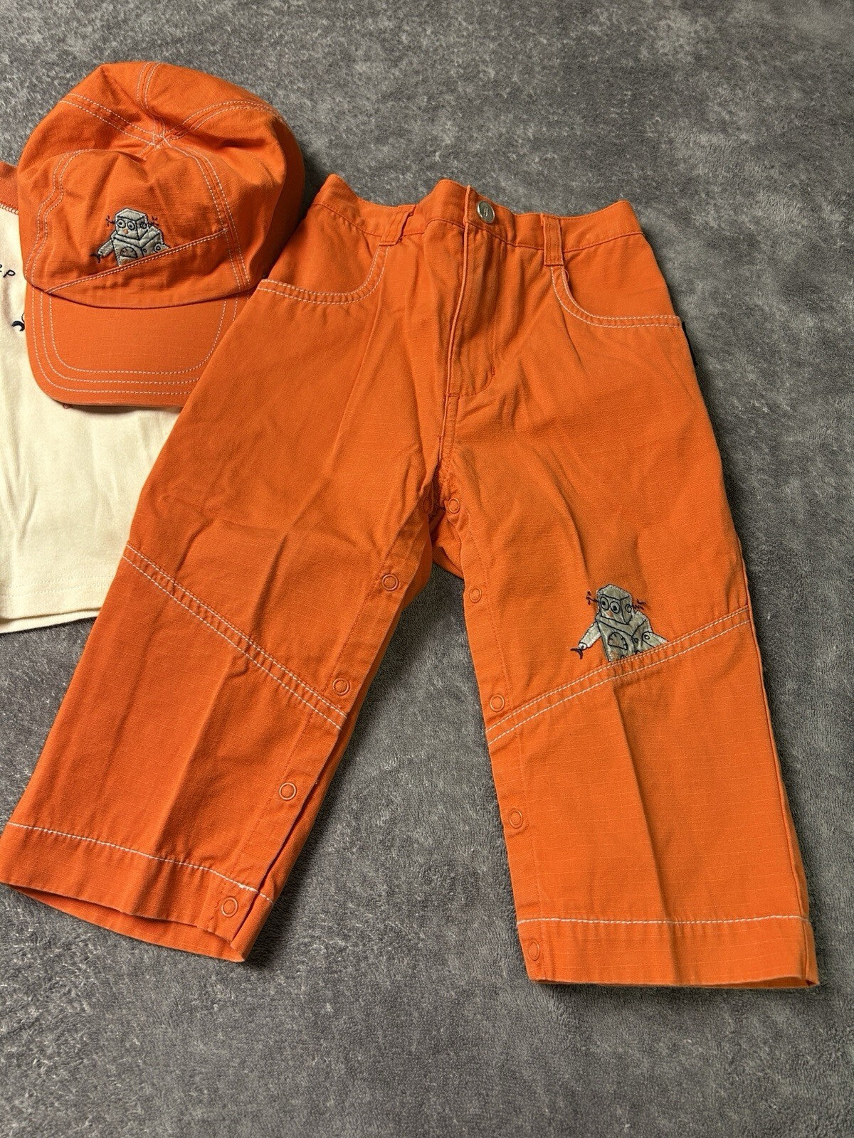 Gymboree Boys 3 Pc Outfit Set 12-24M Robot Shirt Pants Hat Orange Toddler