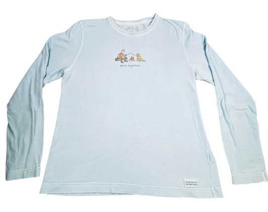 Life is Good Stick Together Long Sleeve T-Shirt Blue Campfire Dog Cotton Tee