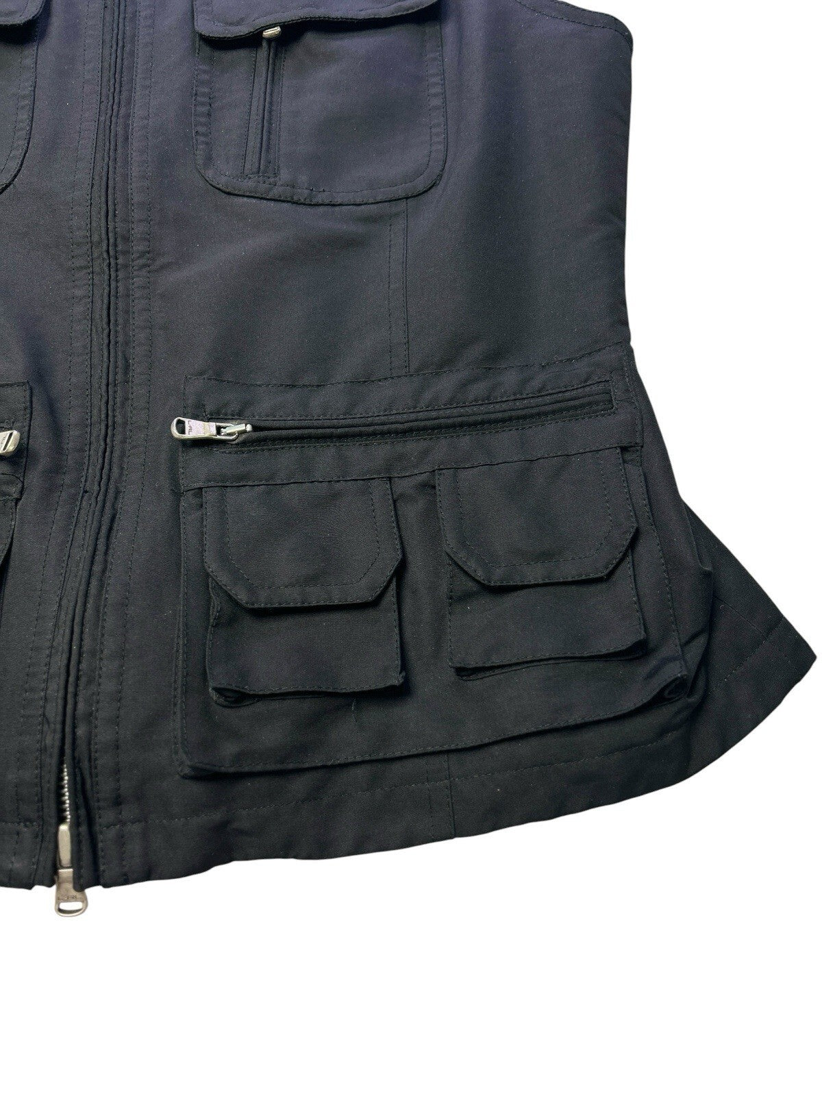 Lauren Ralph Lauren Utility Vest Womens Medium Black Zip Front Belted Collar