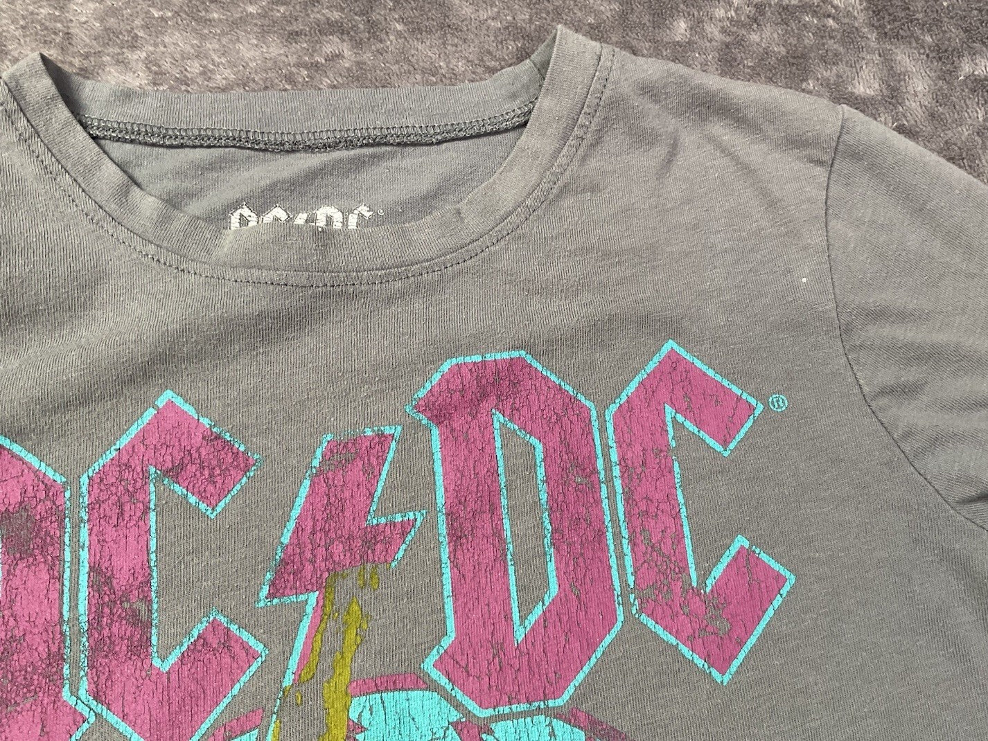 AC/DC 2000/01 World Tour Graphic T-Shirt Gray Youth XL 14-16 Short Sleeve