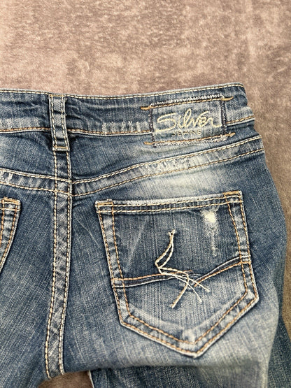 Silver Jeans Sam Womens 28 Low Rise Distressed Bootcut Jeans Medium Wash
