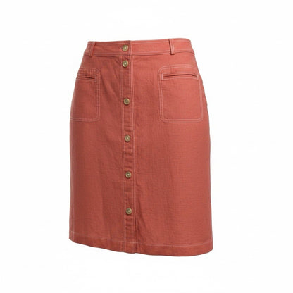 CJ Banks Women's 2X Coral Linen Blend Button Front Midi Skirt Belted Plus Size