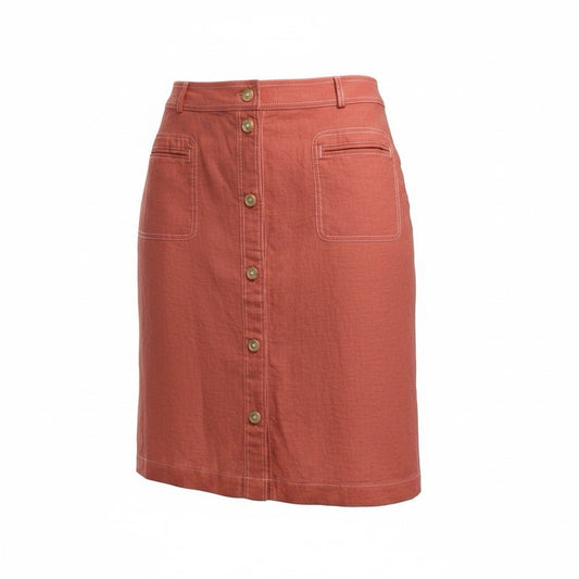 CJ Banks Women's 2X Coral Linen Blend Button Front Midi Skirt Belted Plus Size