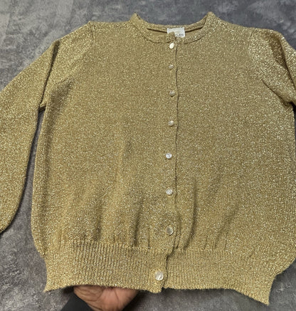 Vintage Bentley Cardigan Metallic Knit Gold Medium