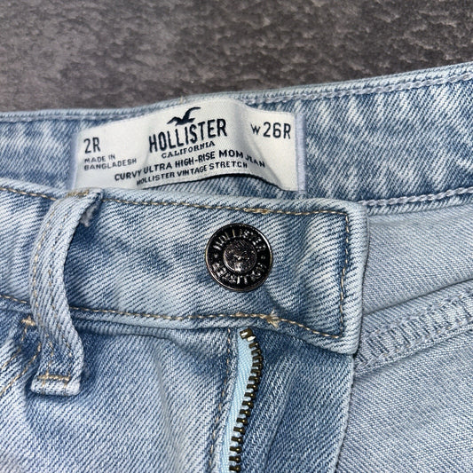 Hollister Curvy Ultra High Rise Mom Jeans Womens 2R W26 Light Wash Distressed