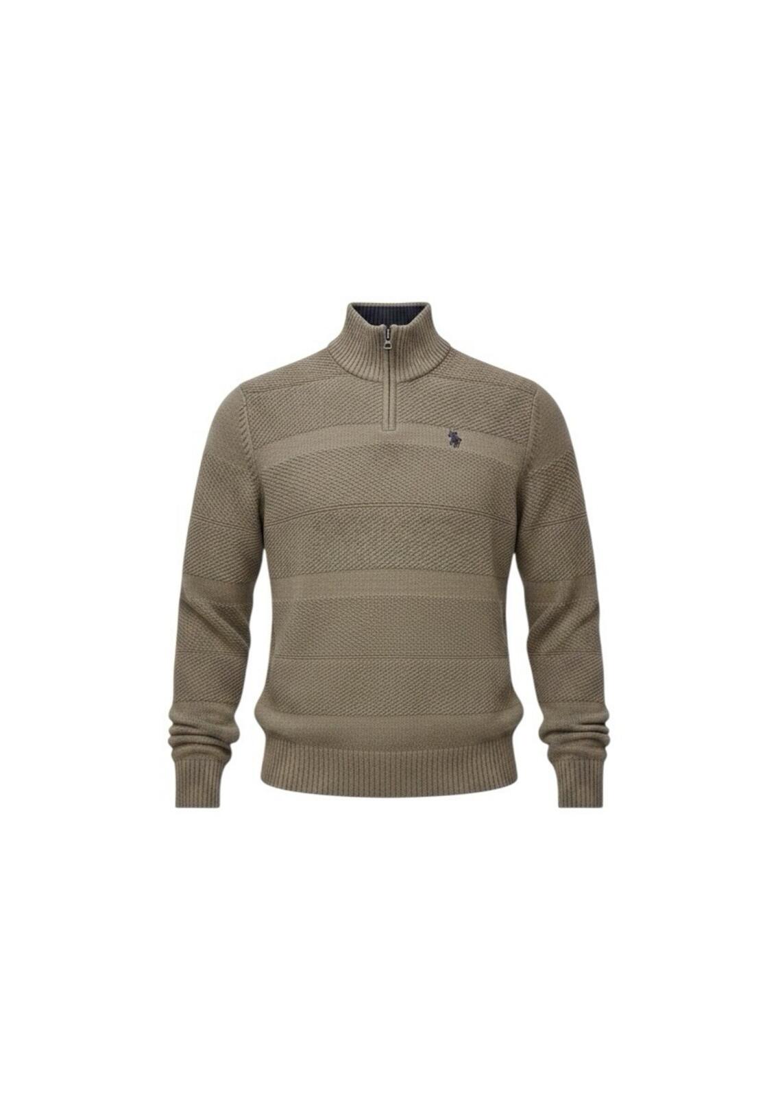 U.S. Polo Assn Quarter Zip Sweater Men’s Medium Tan Beige Textured Knit Pullover