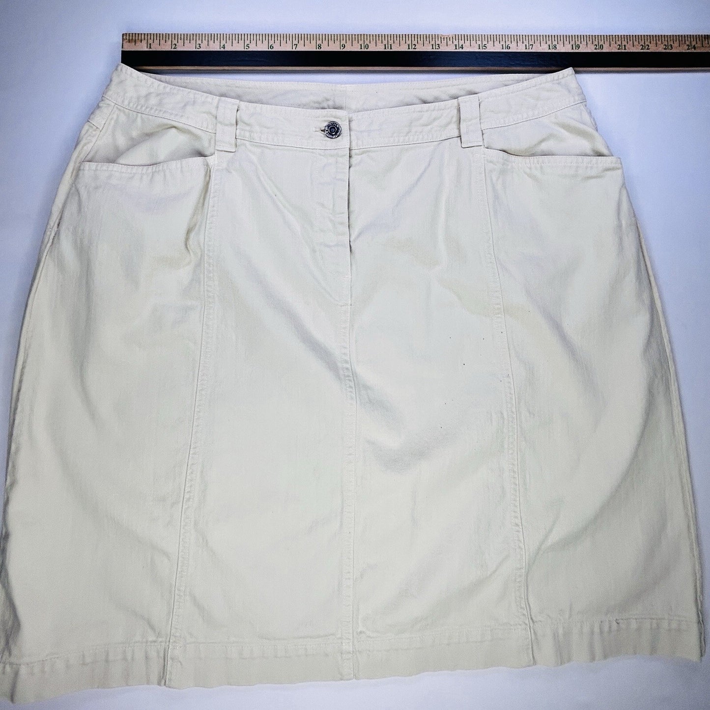 Talbots Woman Petites 18W Stretch Ivory A-Line Skirt Cotton Blend Knee Length