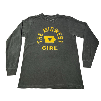The Midwest Girl Iowa Long Sleeve Graphic T Shirt Charcoal Gray Women’s Small