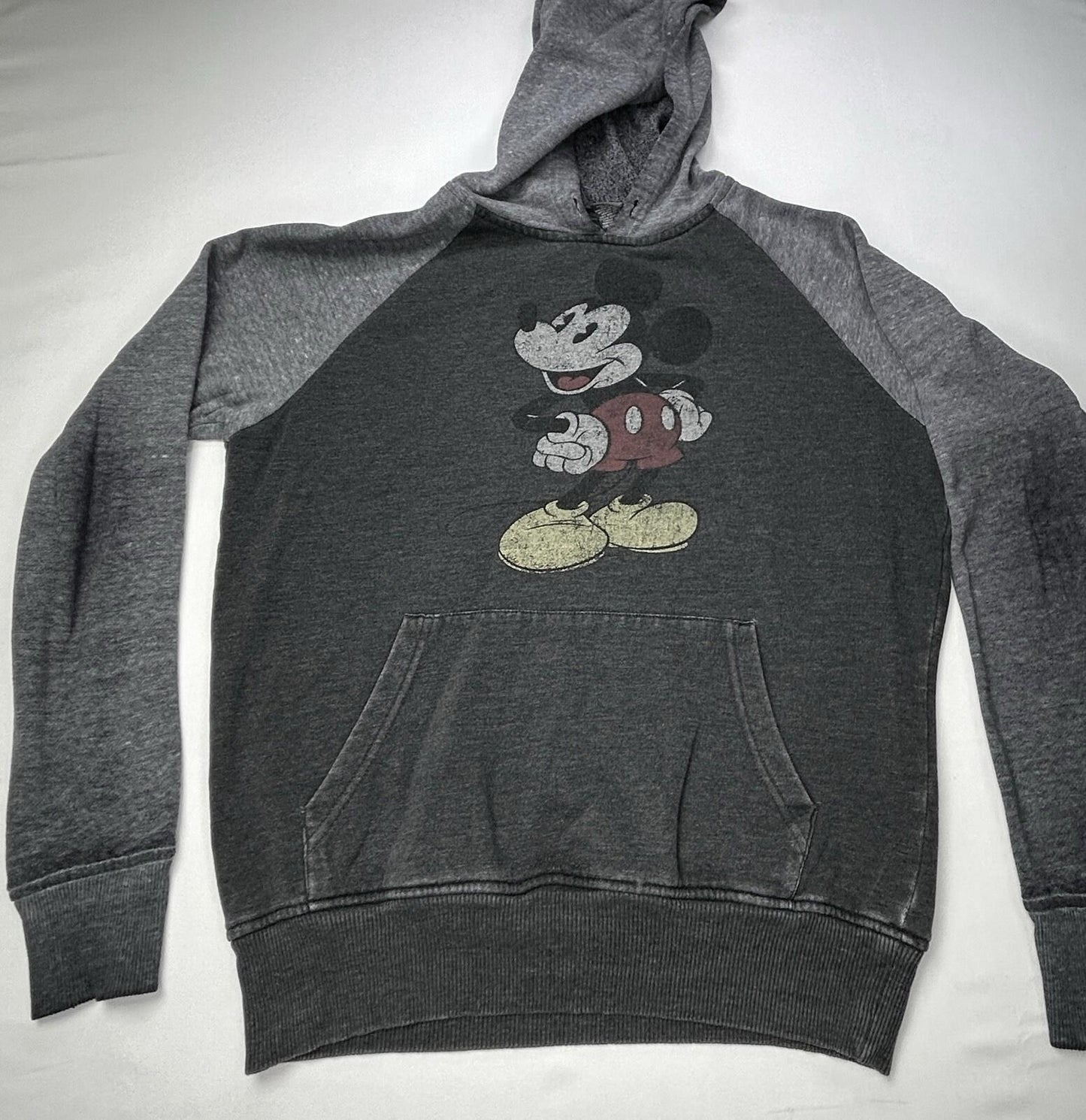 Disney Mickey Mouse Hoodie Sweatshirt Gray Pullover Graphic Adult Small
