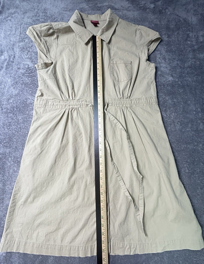 Merona Women’s XL Khaki Button Front Shirt Dress Tie Waist Pockets