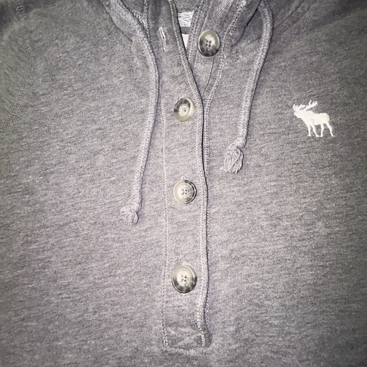 Abercrombie & Fitch Hoodie Women’s L Gray Henley Moose Striped Hood Y2K