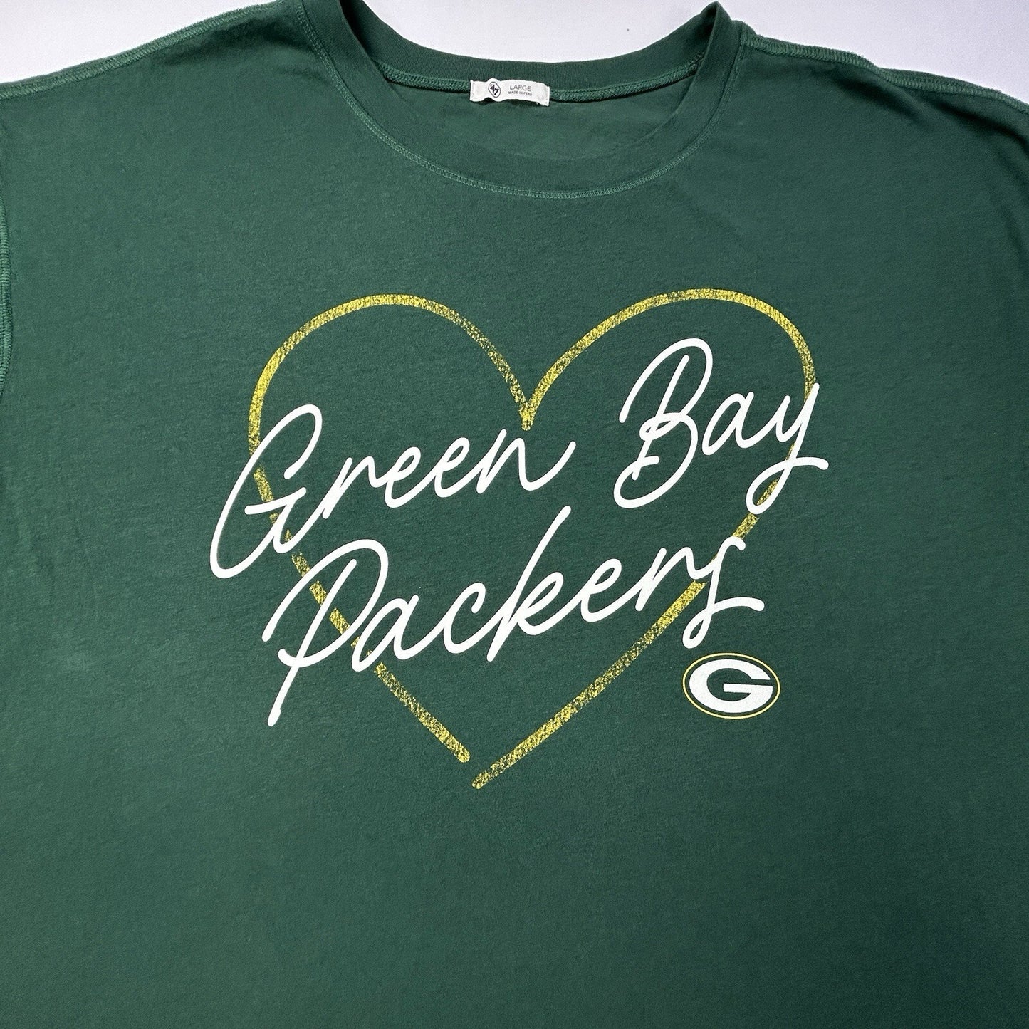 47 Brand Green Bay Packers Women’s Large T-Shirt Heart Graphic Short sleeve