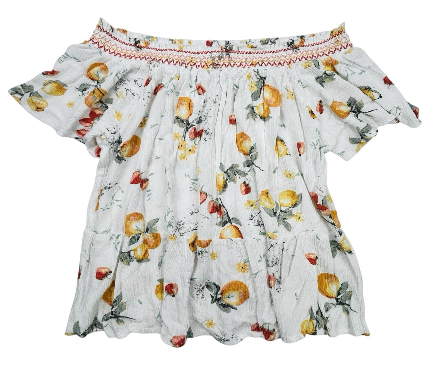 Maurices Off Shoulder Floral Peasant Blouse Womens Medium White Yellow Boho Top