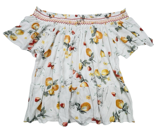 Maurices Off Shoulder Floral Peasant Blouse Womens Medium White Yellow Boho Top