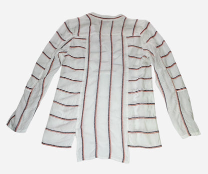 Plenty By Tracy Reese XS White Stripe Tunic Blouse Long Sleeve Popover Top Boho