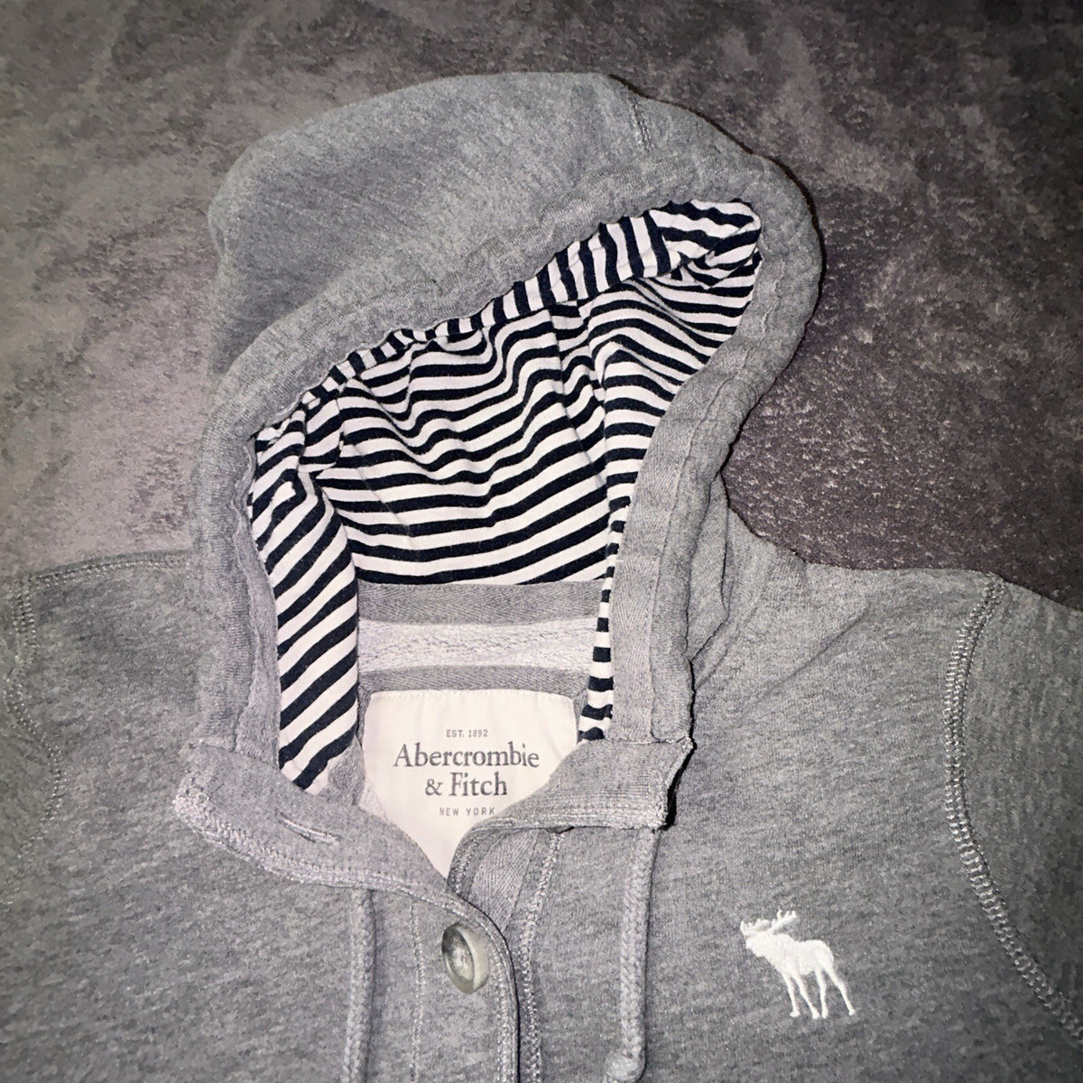 Abercrombie & Fitch Hoodie Women’s L Gray Henley Moose Striped Hood Y2K