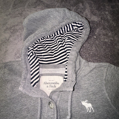 Abercrombie & Fitch Hoodie Women’s L Gray Henley Moose Striped Hood Y2K