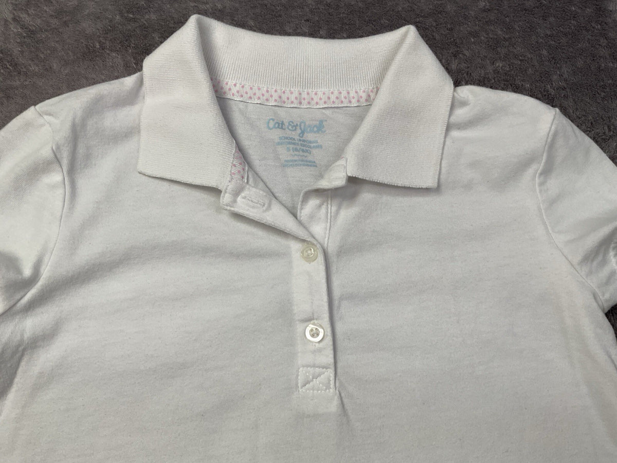 Cat & Jack Girls White Polo Shirt Short Sleeve Uniform Top Size 6