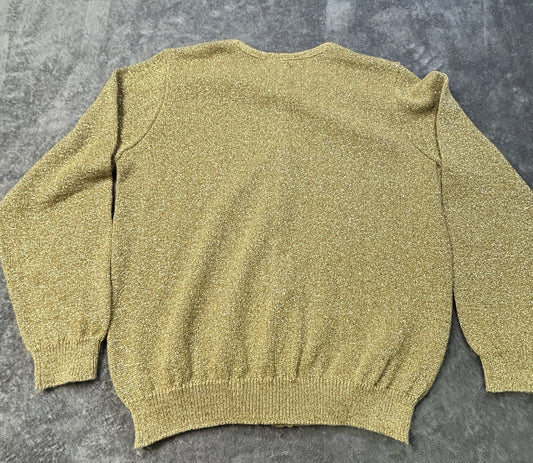 Vintage Bentley Cardigan Metallic Knit Gold Medium