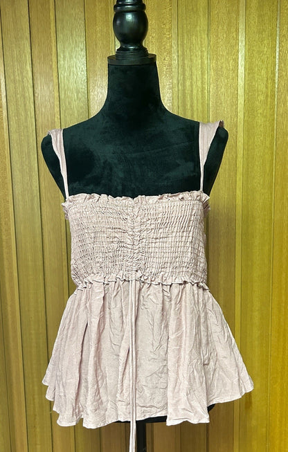 Pink Lily Women’s Small Dusty Rose Smocked Babydoll Cami Top Ruched Drawstring