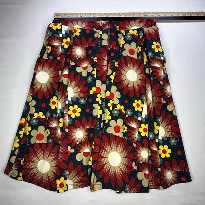 LuLaRoe Women's Large Floral Skirt Retro Red Blue Yellow Stretch A-Line Pull On