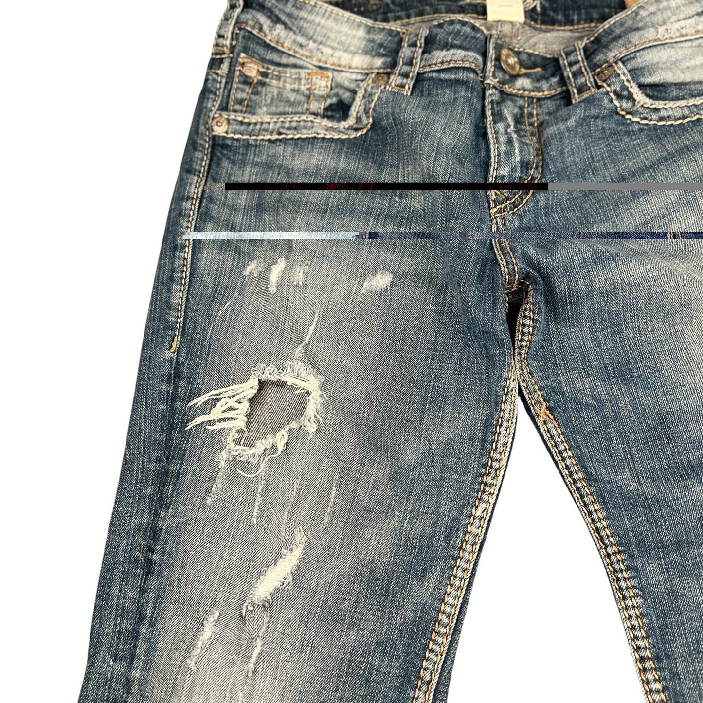 Silver Jeans Sam Womens 28 Low Rise Distressed Bootcut Jeans Medium Wash