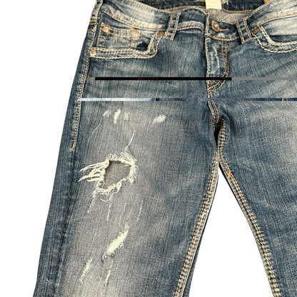 Silver Jeans Sam Womens 28 Low Rise Distressed Bootcut Jeans Medium Wash
