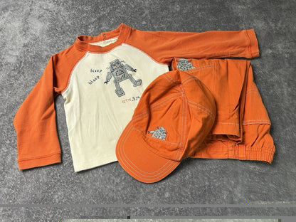 Gymboree Boys 3 Pc Outfit Set 12-24M Robot Shirt Pants Hat Orange Toddler
