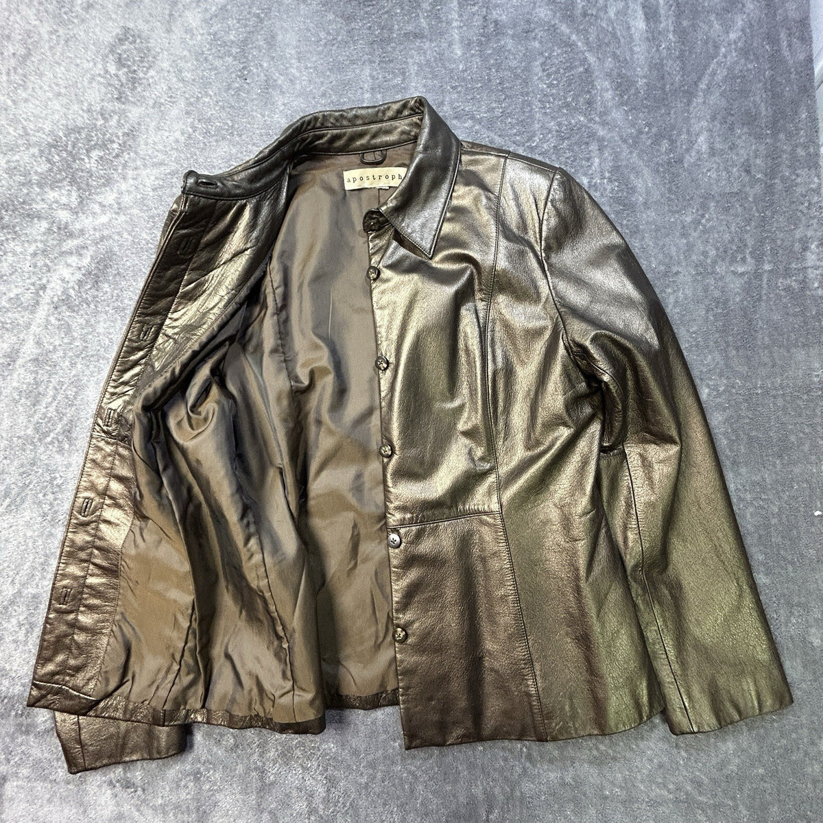 Apostrophe Metallic Leather Button Front Jacket Bronze