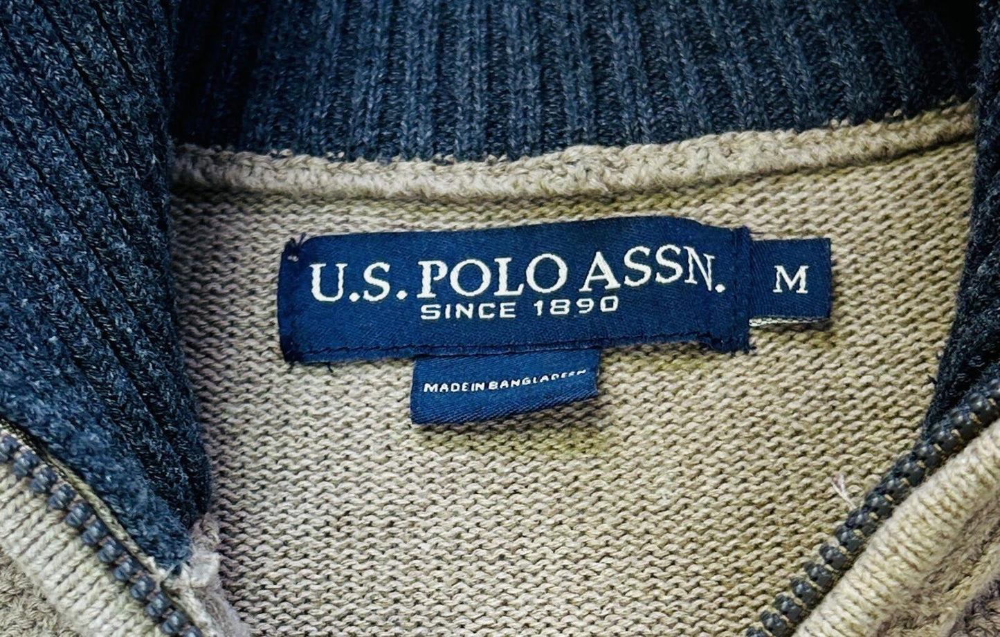 U.S. Polo Assn Quarter Zip Sweater Men’s Medium Tan Beige Textured Knit Pullover
