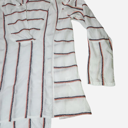 Plenty By Tracy Reese XS White Stripe Tunic Blouse Long Sleeve Popover Top Boho