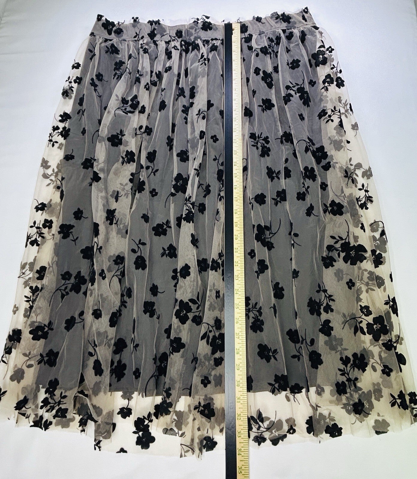 Cato Women's 22/24W Black Floral Mesh Tulle Midi Skirt Plus Size Layered Pull On