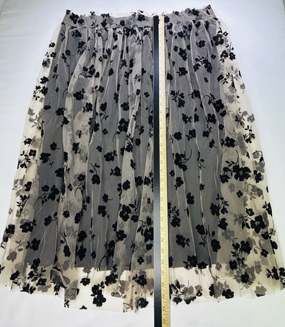 Cato Women's 22/24W Black Floral Mesh Tulle Midi Skirt Plus Size Layered Pull On
