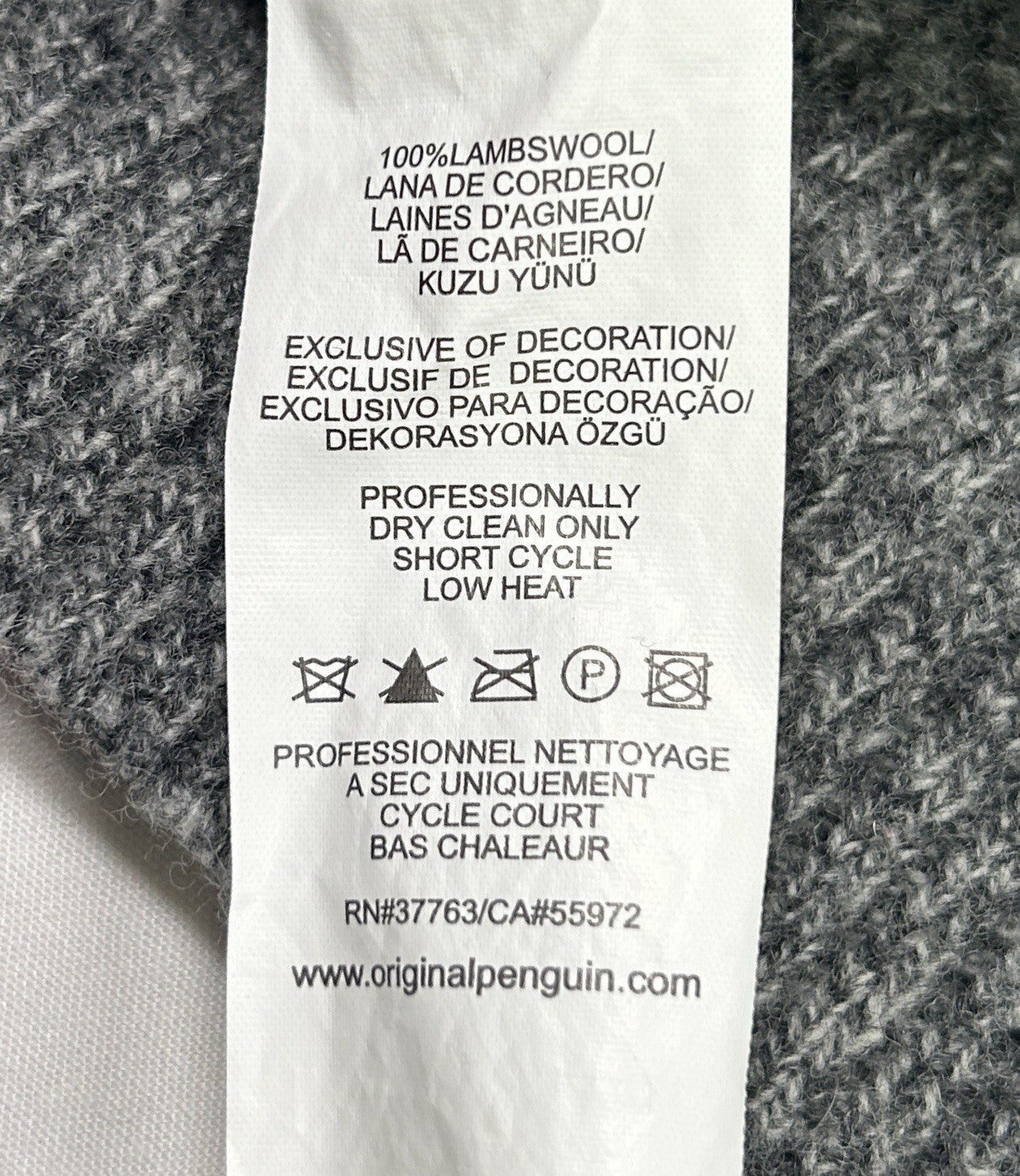 Original Penguin 100% Lambswool Gray V-Neck Sweater Men's Large Logo Soft