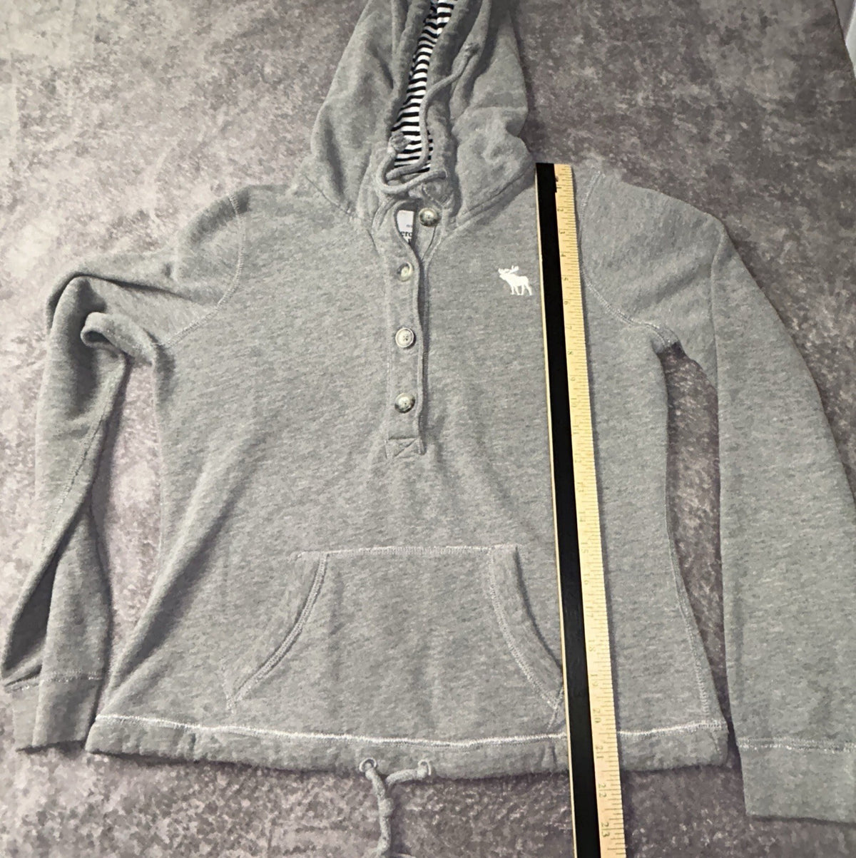 Abercrombie & Fitch Hoodie Women’s L Gray Henley Moose Striped Hood Y2K