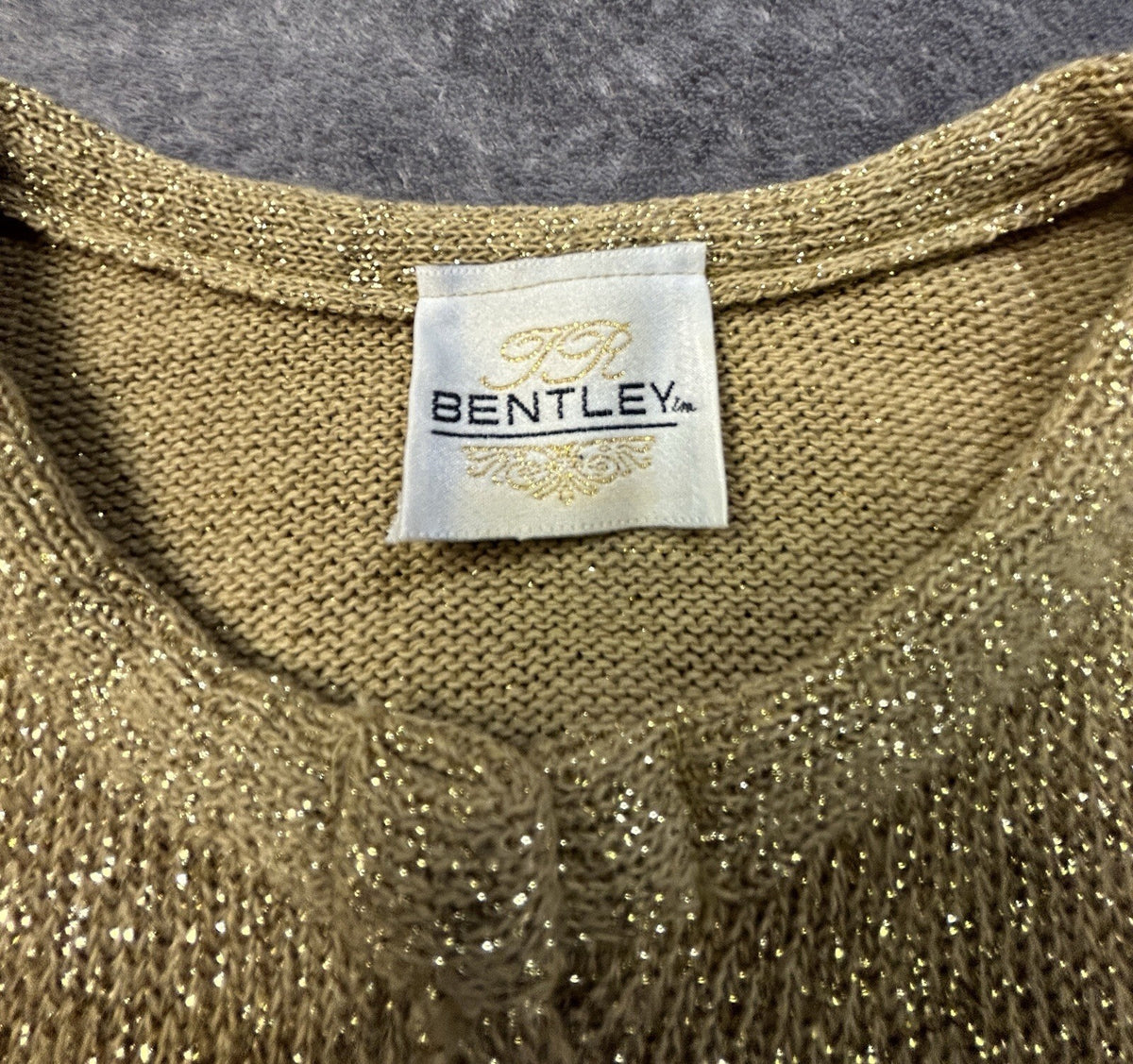 Vintage Bentley Cardigan Metallic Knit Gold Medium