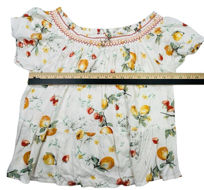 Maurices Off Shoulder Floral Peasant Blouse Womens Medium White Yellow Boho Top