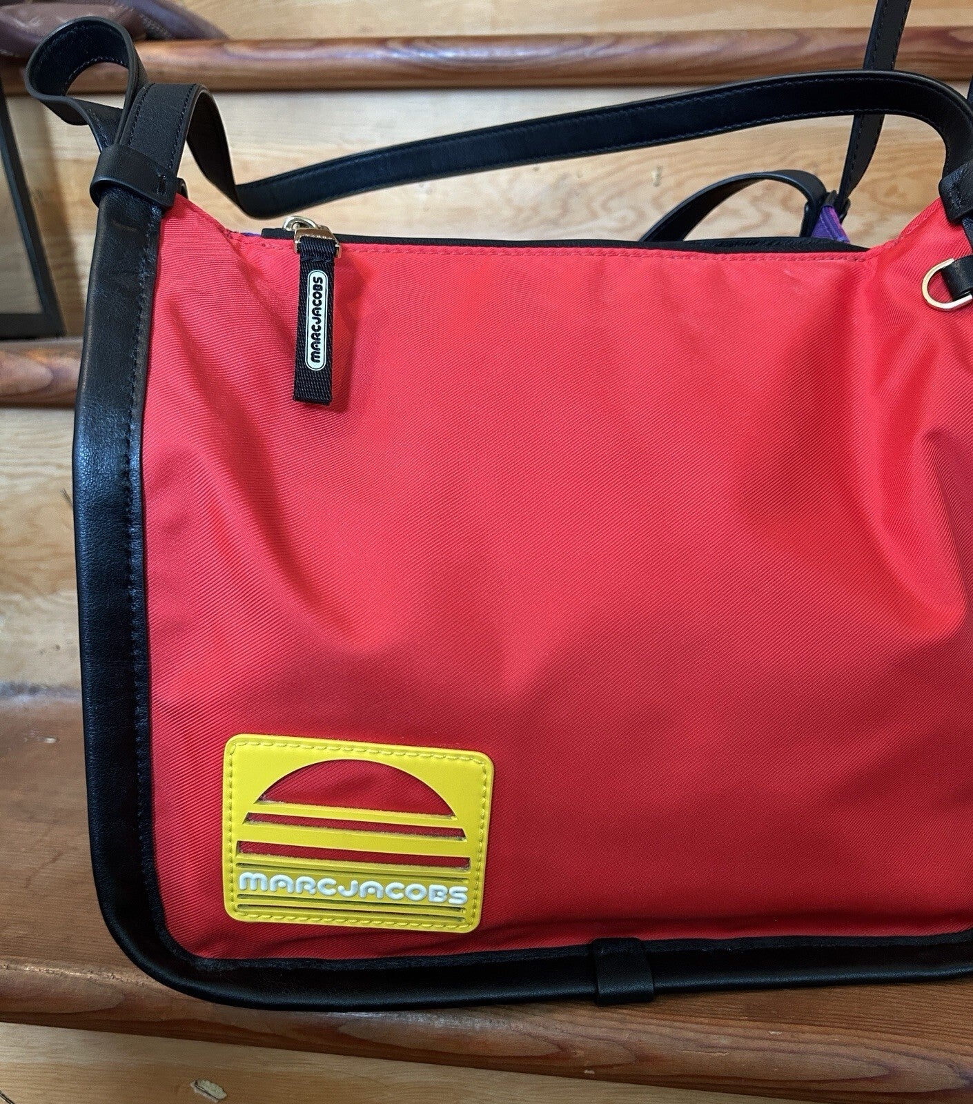 Marc Jacobs Sport Tote Bag Nylon Leather Colorblock Red Purple Pink Black