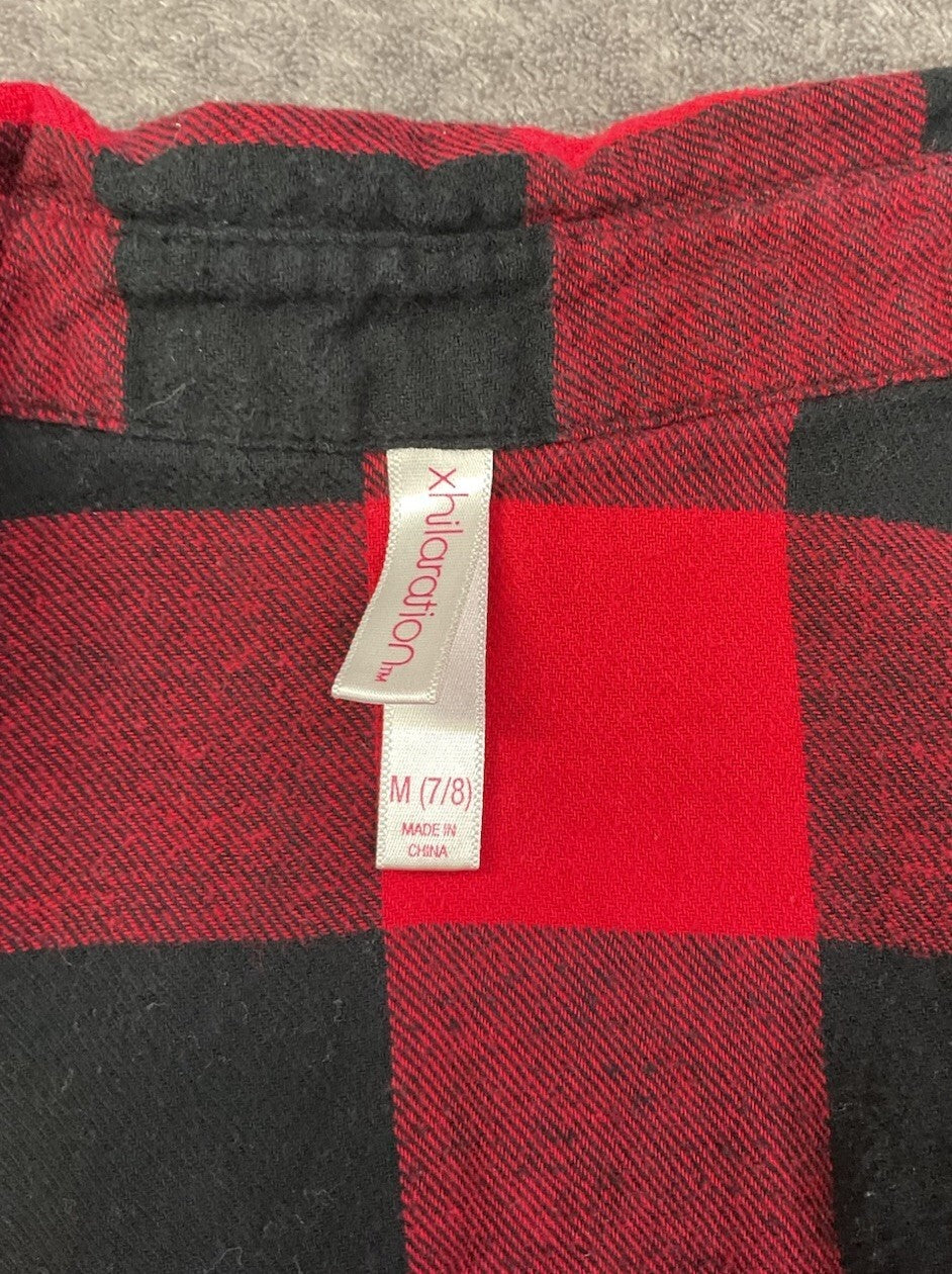 Xhilaration Girls Buffalo Plaid Shirt Dress Red Black Button Front Size M 7-8